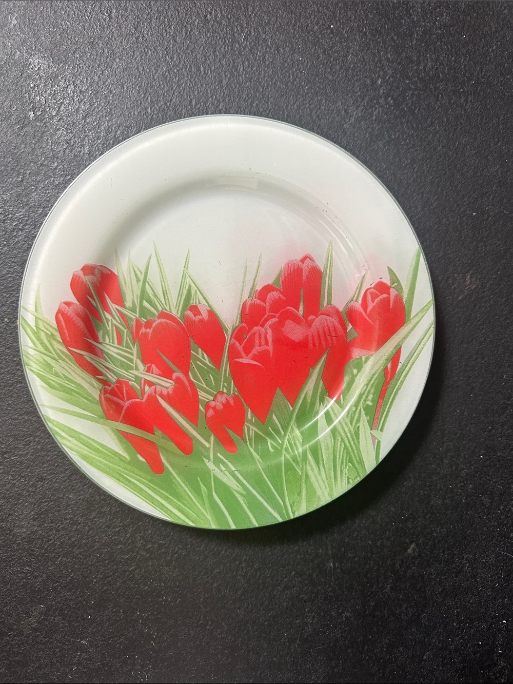 Set of 4 Red Tulip High-Quality Glass Medium Salad/Lunch Plates (8.5 inches)